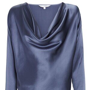 Intermix Private Label Quinn Silk Cowl Neck Blouse - Blue (Size 8)